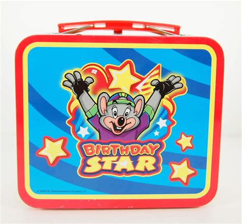 chuck e cheese you're a star metal lunch box|Vintage Chuck E.Cheese's mini metal lunchbox.